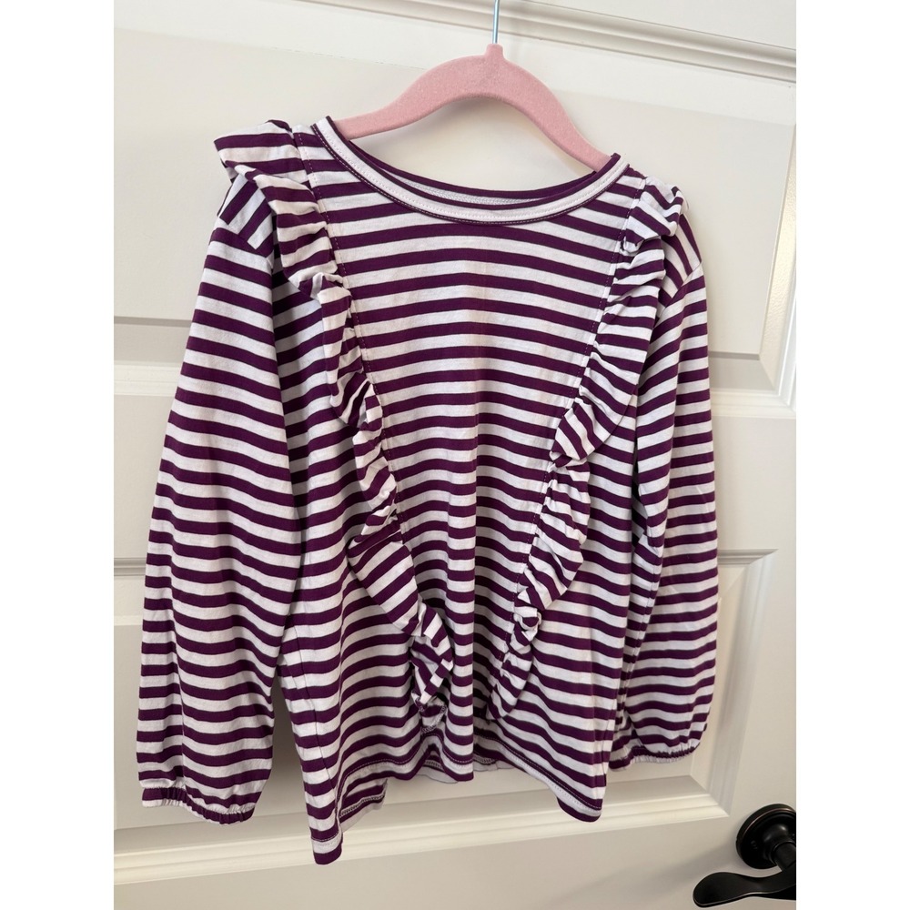Duffield Lane Girls Purple White Striped Ruffle Long Sleeve Top Size 6/7